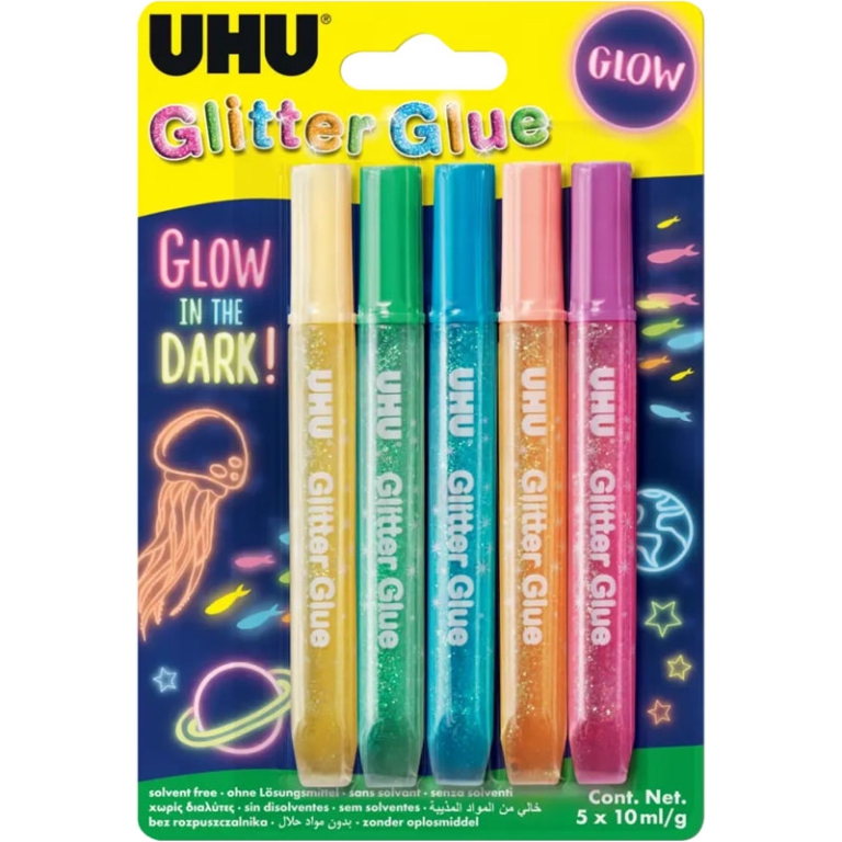 COLLA GLITTER UHU 10ML   FLUO GLOW 5PZ