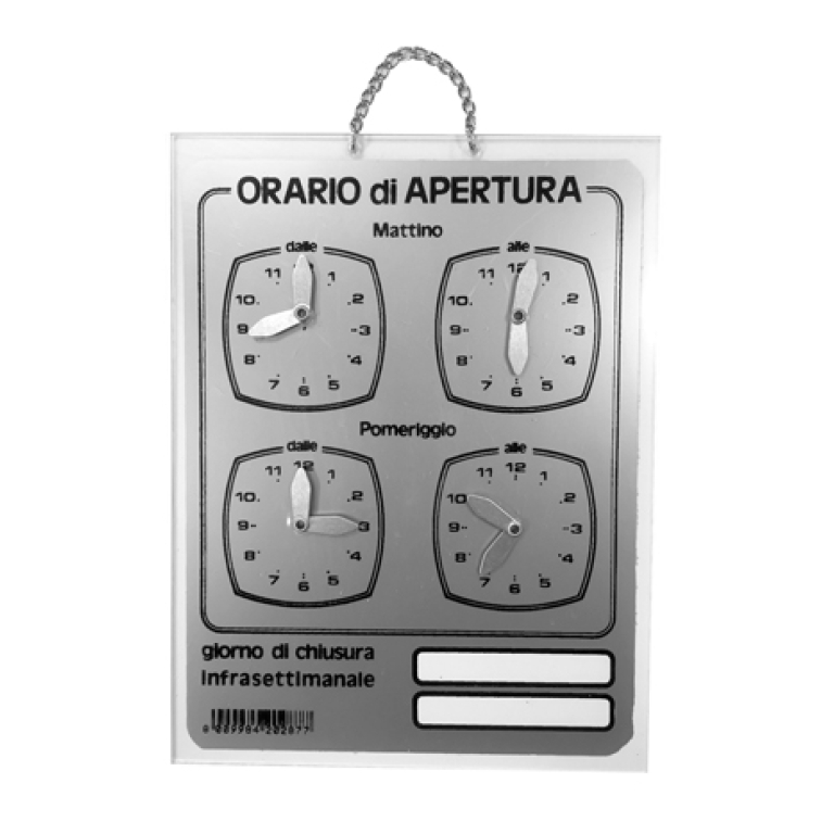 TARGA ORARIO 288 ARGENTO CON LANCETTE 16X21