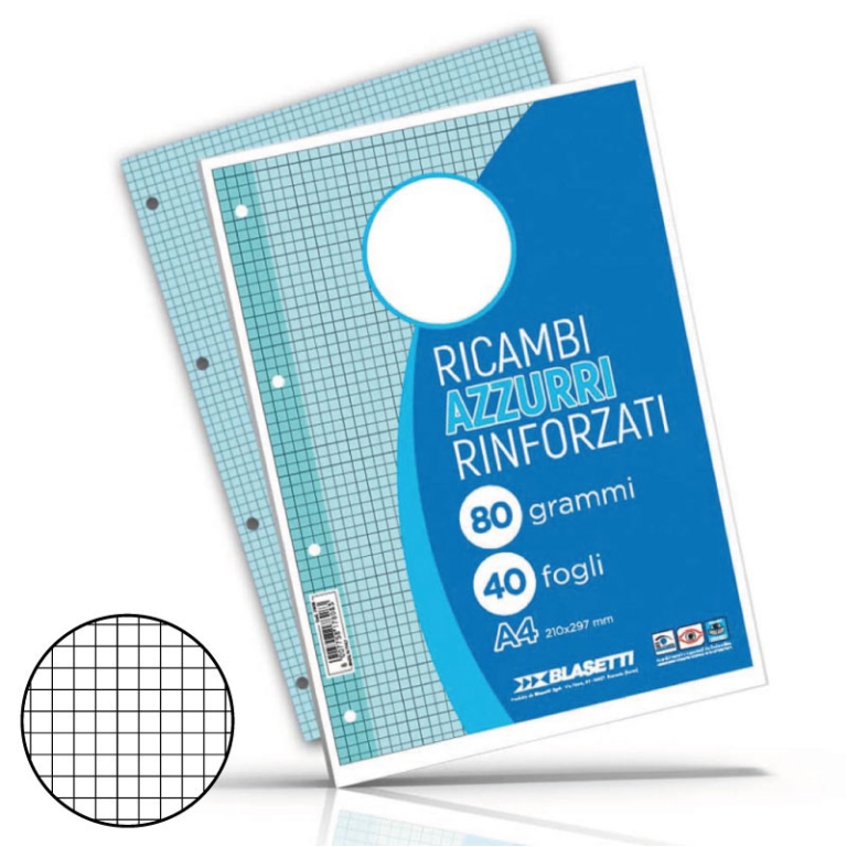 RICAMBI RINFORZATI A4 RIG.4MM AZZURRO 80GR