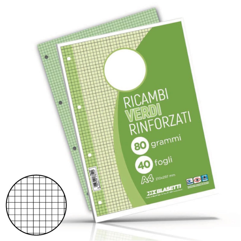 RICAMBI RINFORZATI A4 RIG.4MM VERDE 80GR