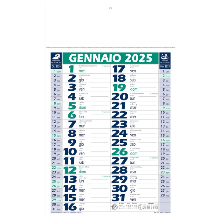 CALENDARI OLANDESI 29X47CM VERDE BLU