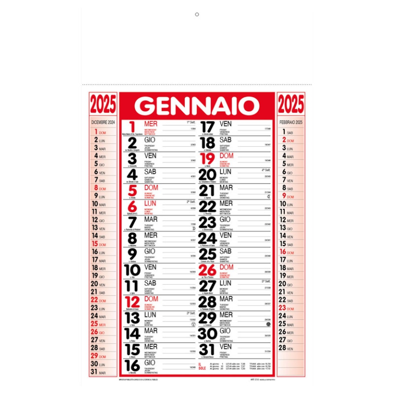 CALENDARI OLANDESI 29X47CM ROSSO NERO