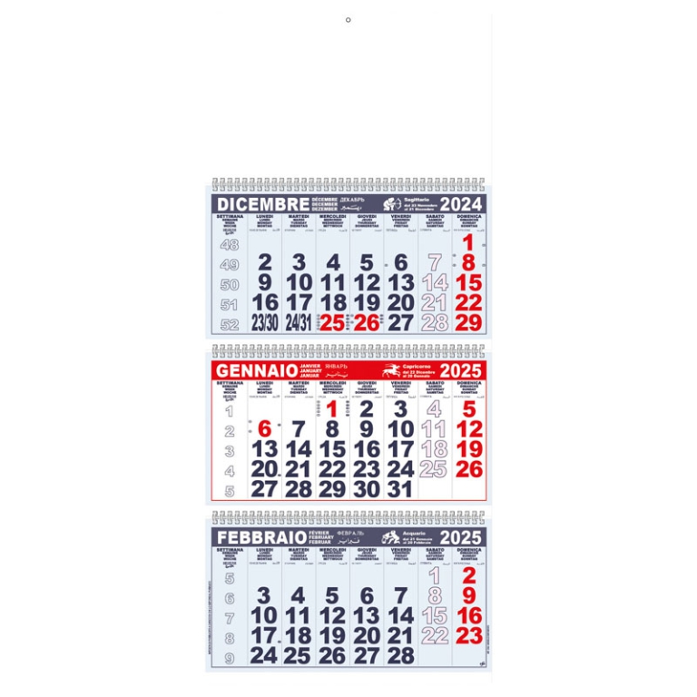 CALENDARI OLANDESI 31X80CM TRITTICO ROSSO BLU