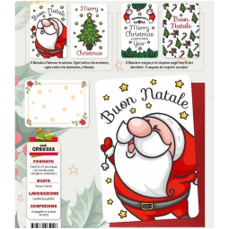 BIGLIETTI XMAS 11,5X17CM 12PZ BABBO NATALE GLITTER