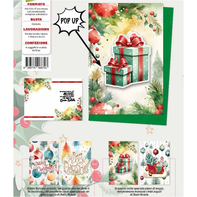 BIGLIETTI XMAS 11,5X17CM 12PZ APPLICAZIONE POP-UP