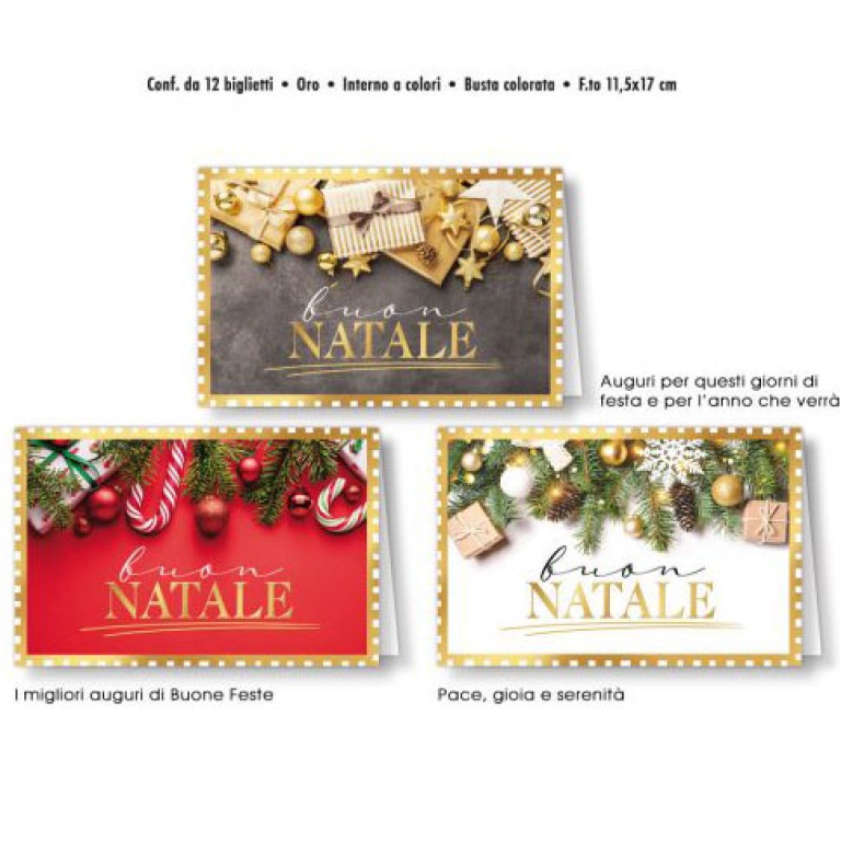 BIGLIETTI NATALE 12PZ    ORO CORNINI 11,5X17CM