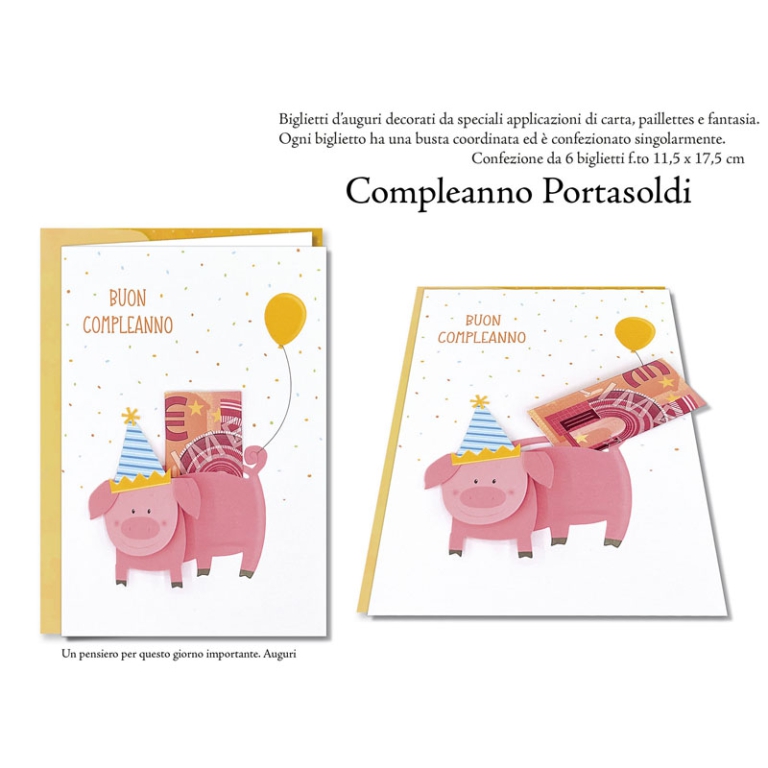 BIGLIETTI AUGURI 6PZ     PAPERWORK 3D COMPLEANNO