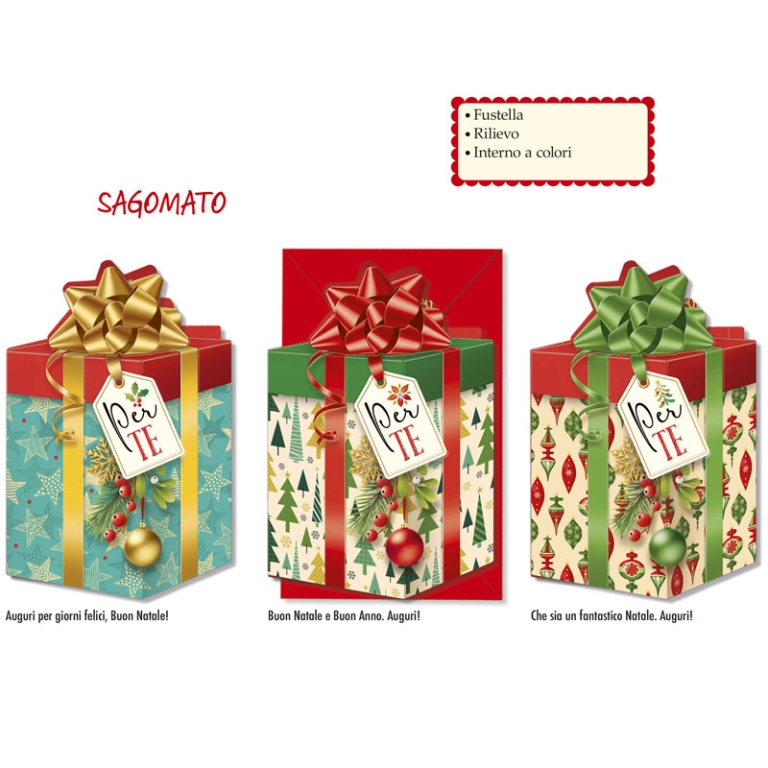 BIGLIETTI XMAS 12PZ SAGOMATO SOGGETTO ASSORTITI