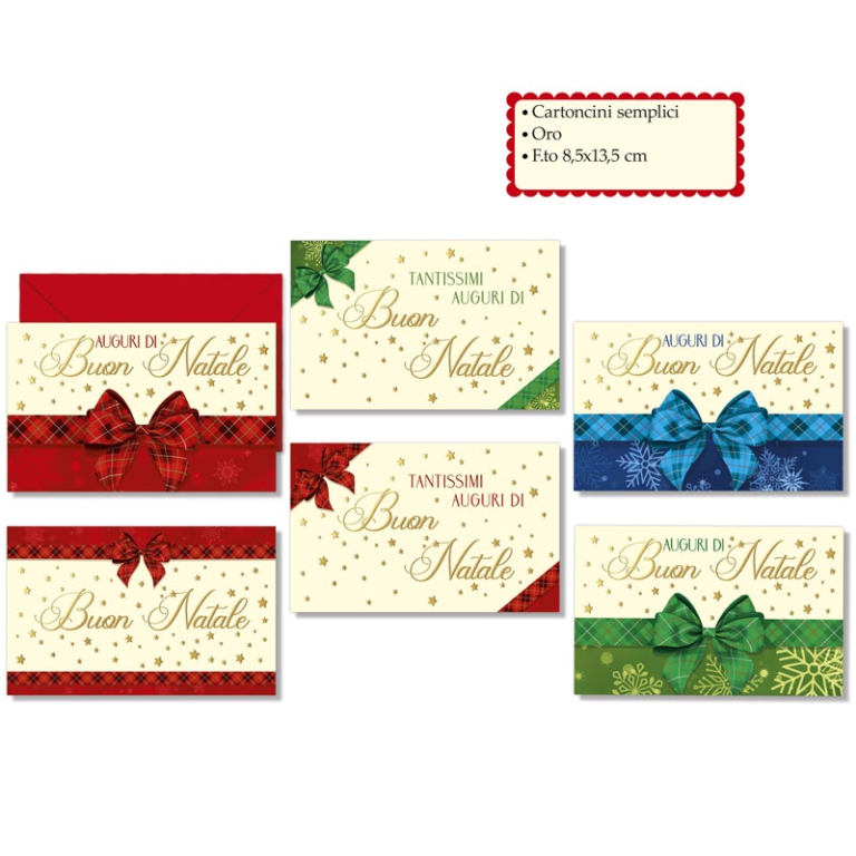 CARTONCINI XMAS 8,5X13,5 CM 60PZ AUGURI FIOCCO