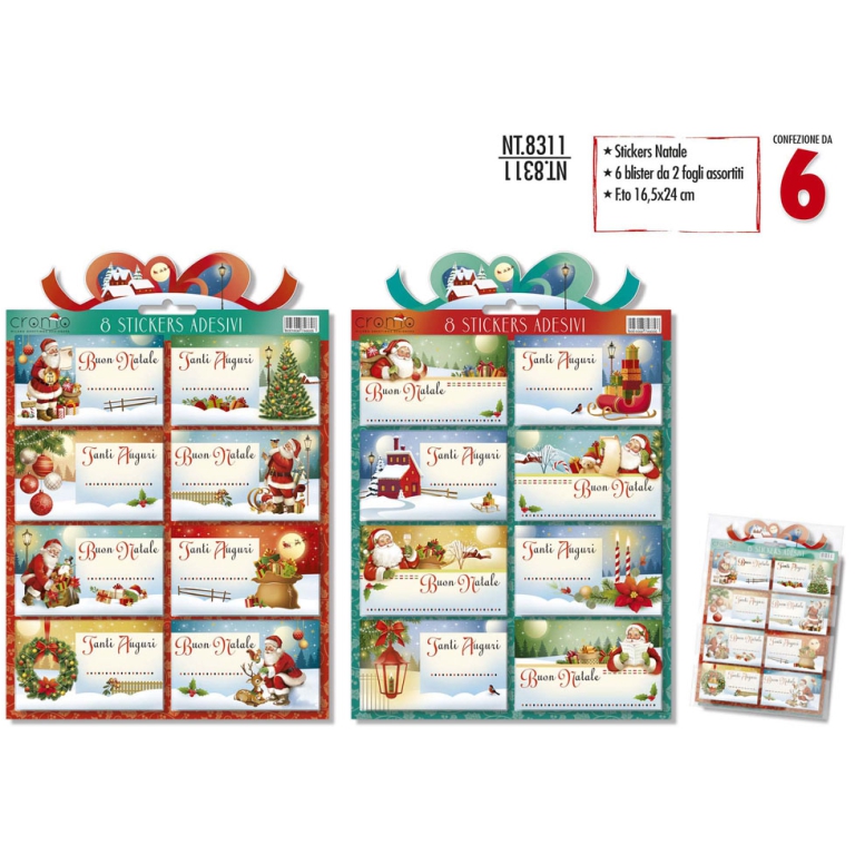 STICKERS NATALE 16,5X24CM 6PZ SAGOMATI 2FG