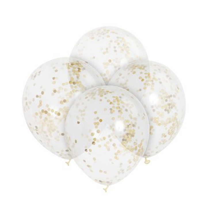 PALLONCINI LATTICE 6PZ 30CM TRASPARENTE CONFETTI ORO 2