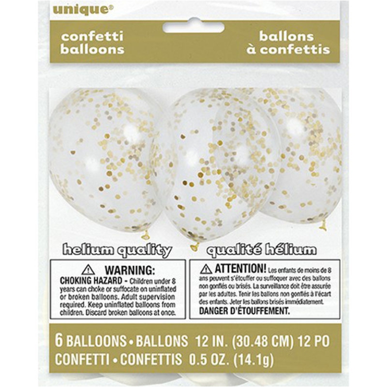 PALLONCINI LATTICE 6PZ 30CM TRASPARENTE CONFETTI ORO 3