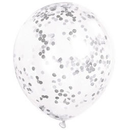 PALLONCINI LATTICE 6PZ 30CM TRASPARENTE CONFETTI ARGENTO