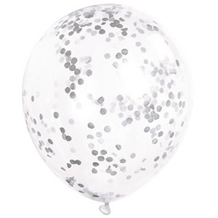 PALLONCINI LATTICE 6PZ 30CM TRASPARENTE CONFETTI ARGENTO