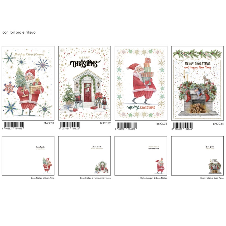 BIGLIETTI XMAS 11,5X17CM 12PZ C/FOIL ORO E RILIEVO