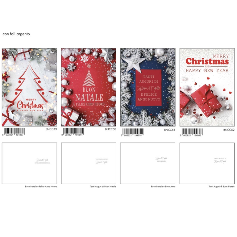 BIGLIETTI XMAS 11,5X17CM 12PZ C/FOIL ARGENTO