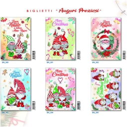 BIGLIETTI XMAS 12X17CM   12PZ GNOMI SOGGETTO ASSORTITI