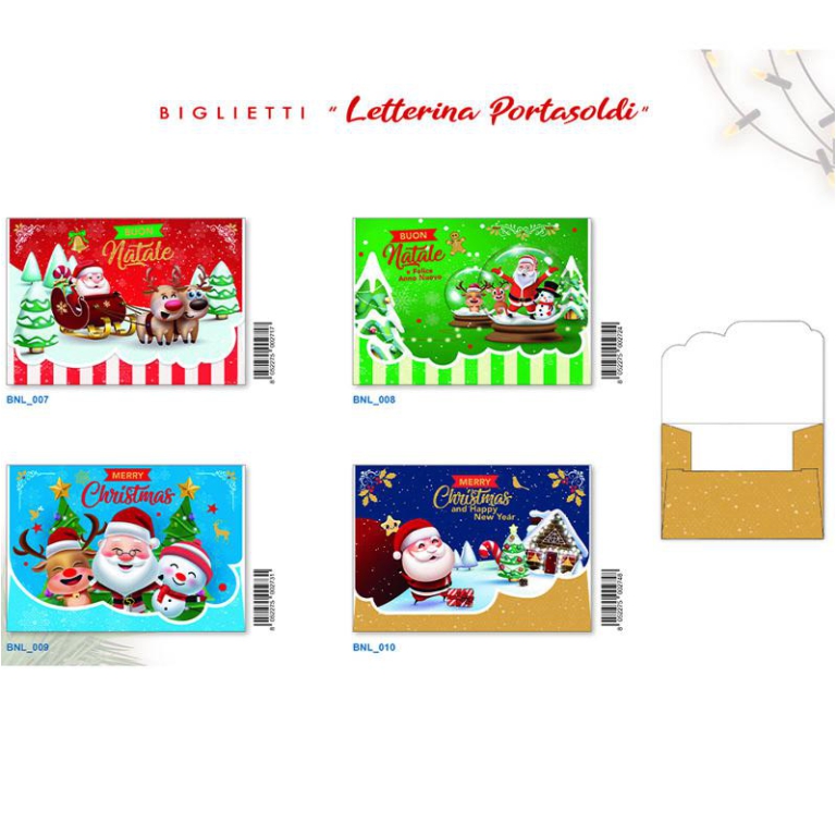 BIGLIETTI XMAS 12X17CM   12PZ PORTASOLDI SAGOMATO