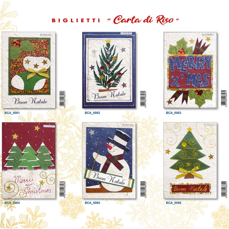 BIGLIETTI XMAS 12X17CM   12PZ CARTA RISO APPLICAZIONE