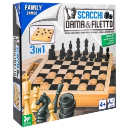 DAMA/SCACCHI/FILETTO 3IN1 IN LEGNO