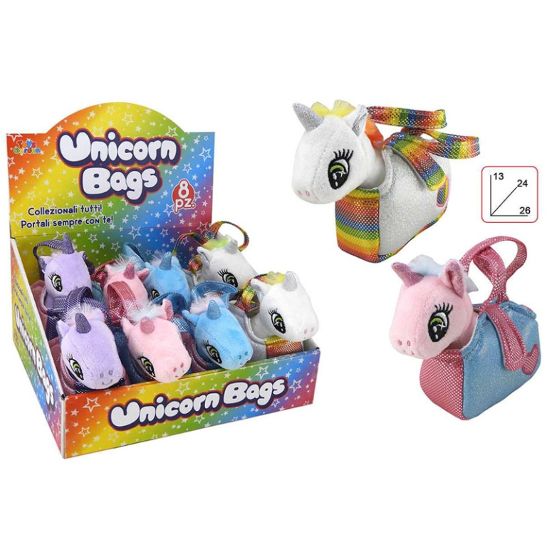 PELUCHES UNICORNO IN BORSETTA 12CM