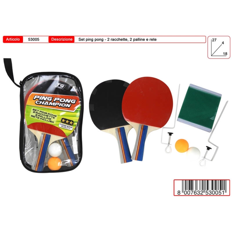 RACCHETTE PING PONG CON PALLINE E RETE