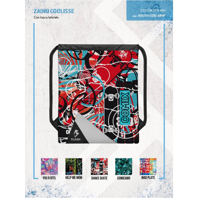 SAKKY BAG PORTASCARPE 35X42 CON ZIP COMIX FLASH