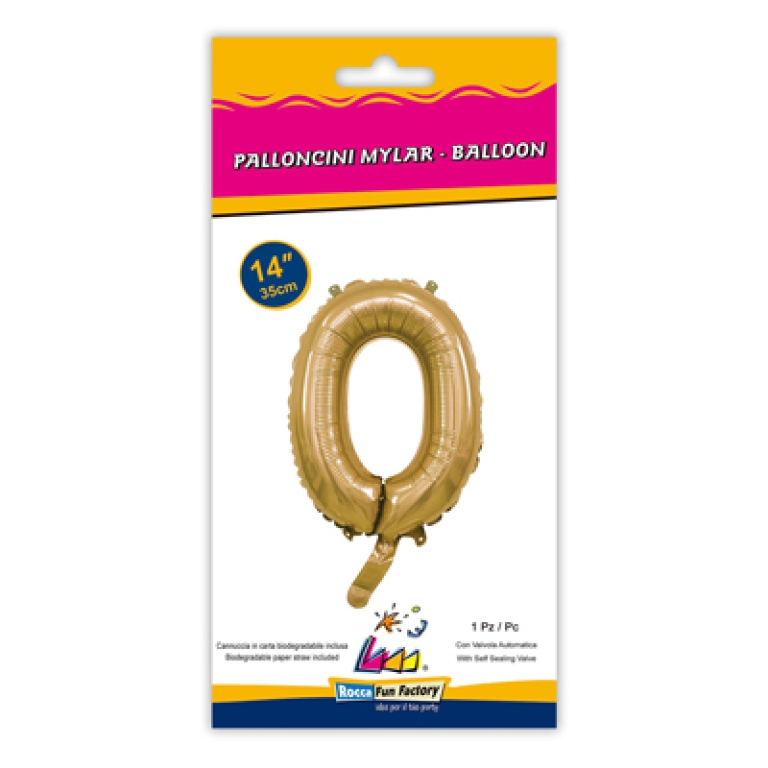 PALLONCINI MYLAR NUMERO 0 ORO 35CM