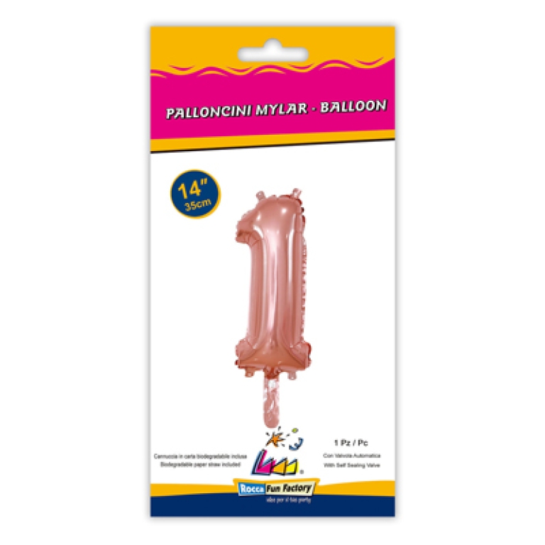 PALLONCINI MYLAR NUMERO 1 ROSA GOLD 35CM