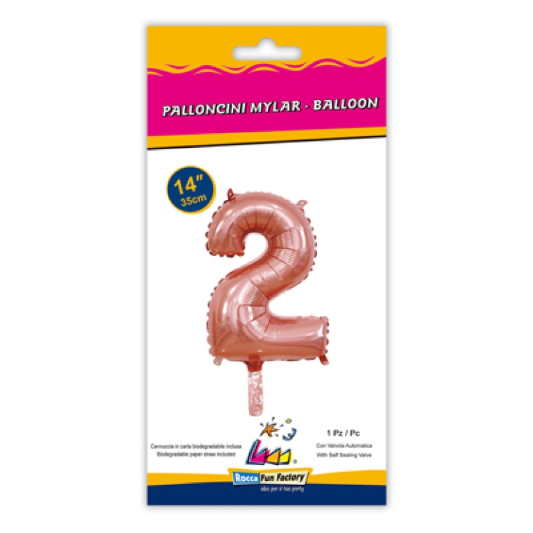 PALLONCINI MYLAR NUMERO 2 ROSA GOLD 35CM