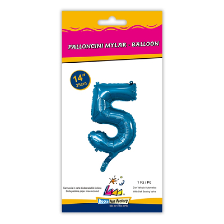 PALLONCINI MYLAR NUMERO 5 BLU 35CM