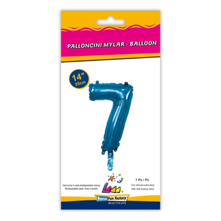 PALLONCINI MYLAR NUMERO 7 BLU 35CM