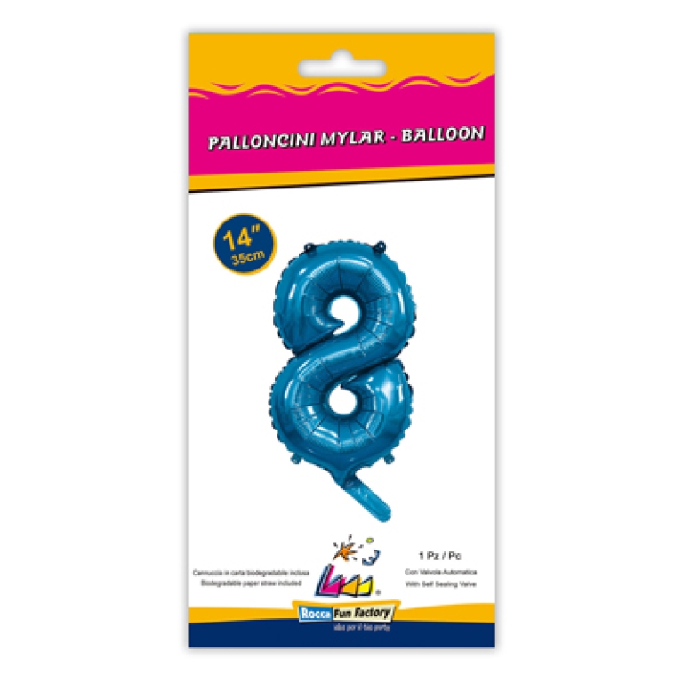 PALLONCINI MYLAR NUMERO 8 BLU 35CM