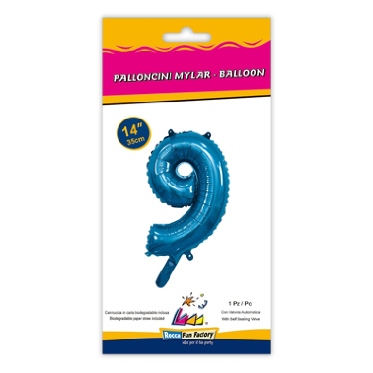 PALLONCINI MYLAR NUMERO 9 BLU 35CM