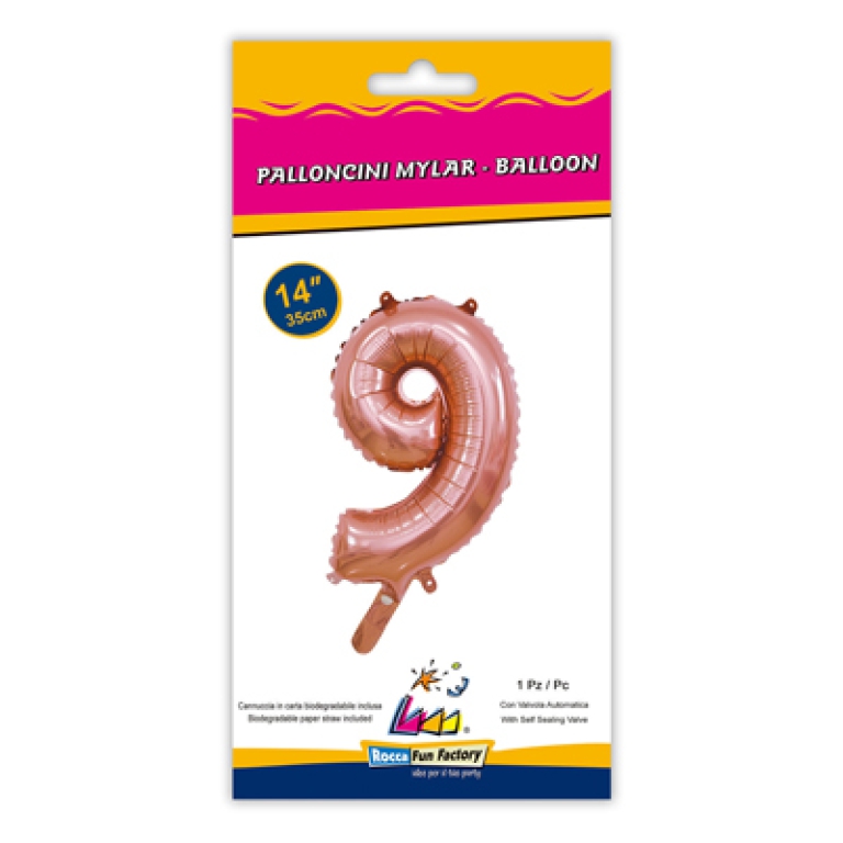 PALLONCINI MYLAR NUMERO 9 ROSA GOLD 35CM