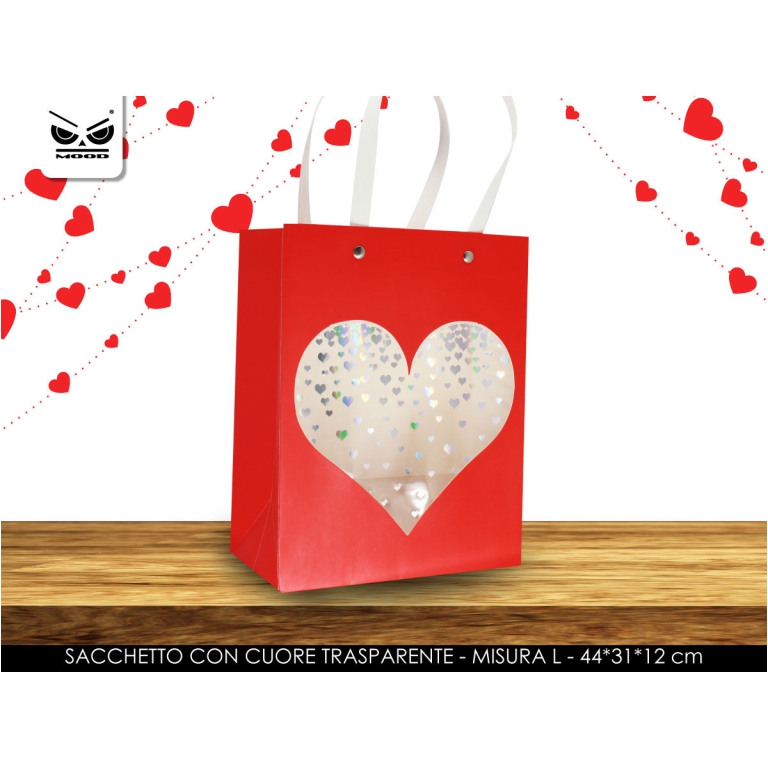 SHOPPER 44X31X12CM CUORE TRASPARENTE