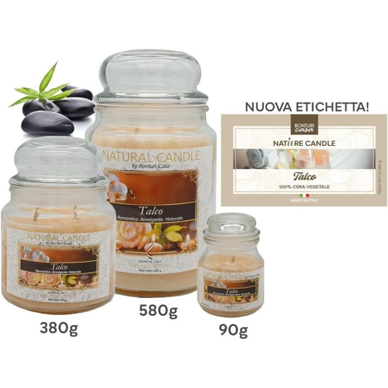 CANDELA 380GR VEGETALE IN GIARA VETRO TALCO 2