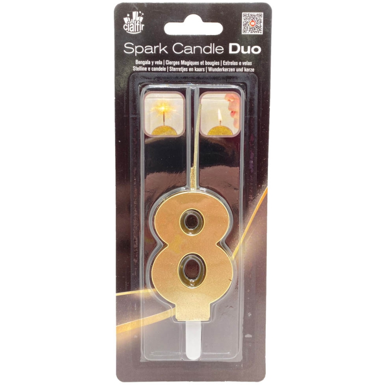 CANDELA NUMERO 8 DUO SCINTILLE ORO