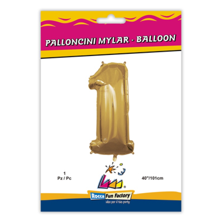 PALLONCINI MYLAR NUMERO 1 ORO METAL 101CM