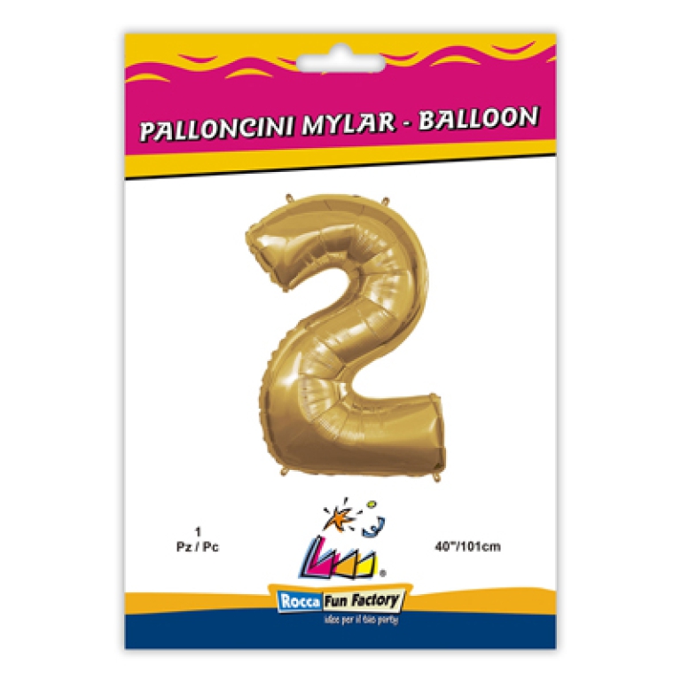 PALLONCINI MYLAR NUMERO 2 ORO METAL 101CM