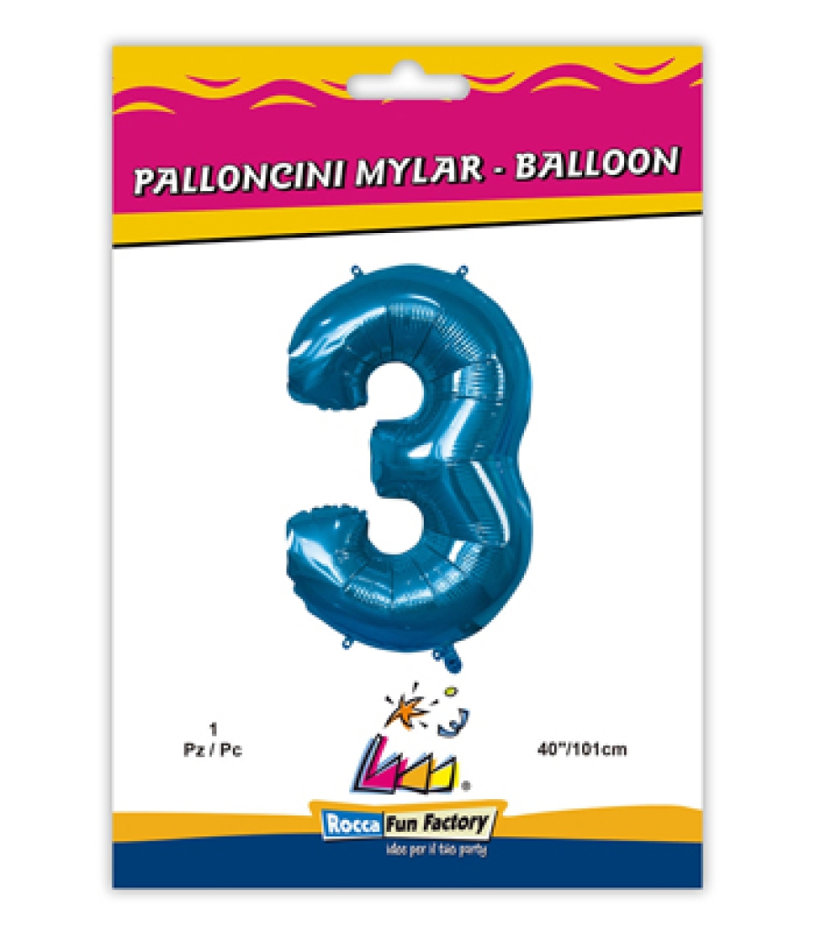 PALLONCINI MYLAR NUMERO 3 BLU MEGA 101CM: vendita ingrosso con consegna  veloce