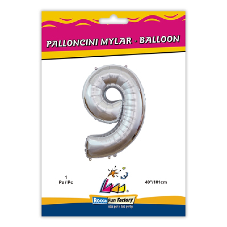 PALLONCINI MYLAR NUMERO 9 ARGENTO METAL 101CM