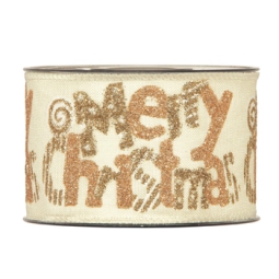 NASTRO TESSUTO 63MMX10MT MERRY XMAS GLITTER PANNA