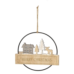 DECORO RENNA MERRY XMAS  D22CM LEGNO