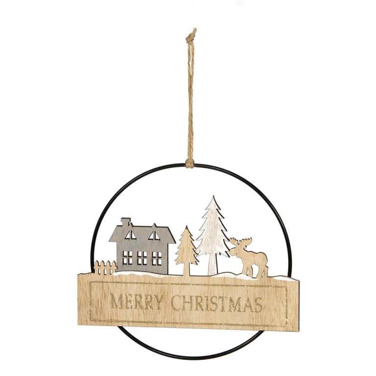 DECORO RENNA MERRY XMAS  D22CM LEGNO