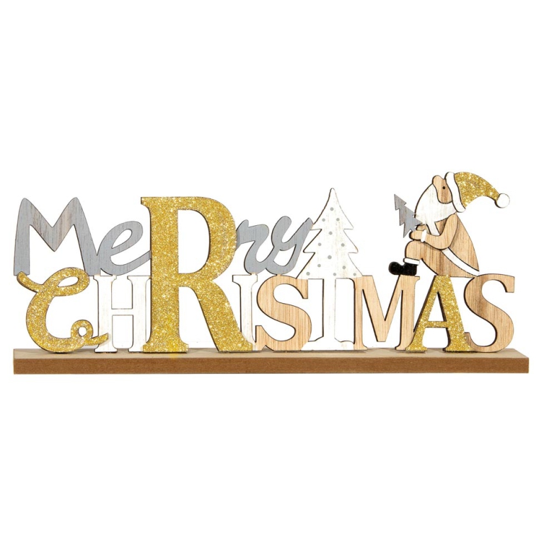 DECORO MERRY XMAS 29X5H11CM ORO ARGENTO