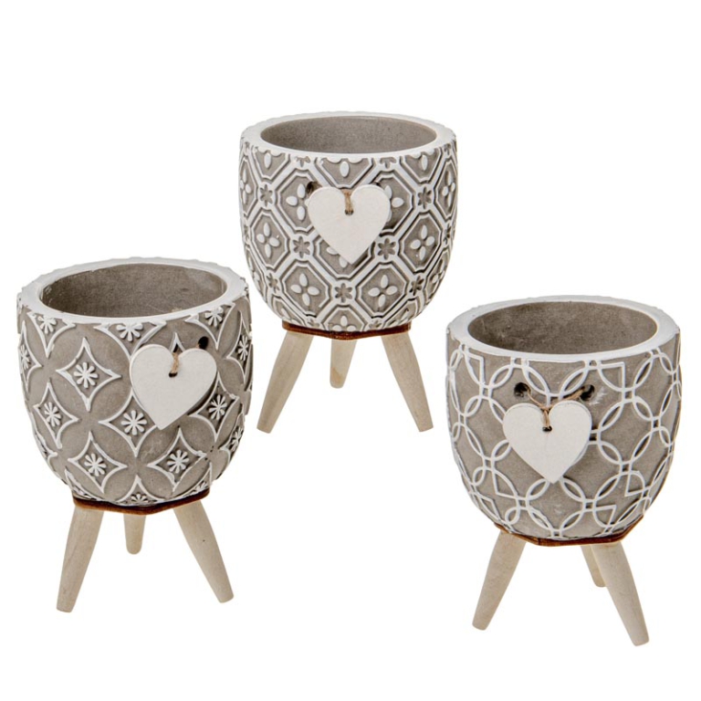 VASO PIANTINA 3PZ DECORO CUORE D7,5H11CM ASSORTITI