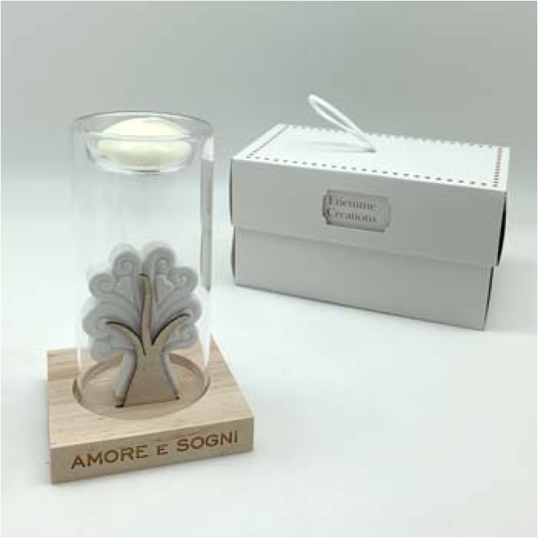 PORTA T-LIGHT VETRO H13CM ALBERO VITA GIFTBOX