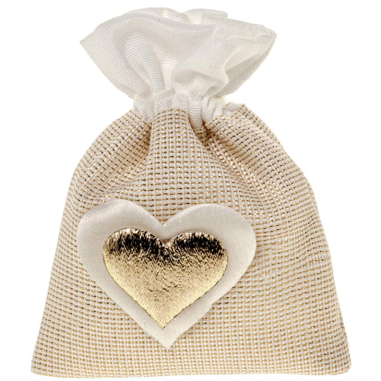 SACCHETTO LUREX CON CUORE ORO 8X10CM 12PZ