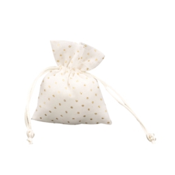 SACCHETTO 12PZ H10CM BIANCO POIS ORO CON TIRANTE